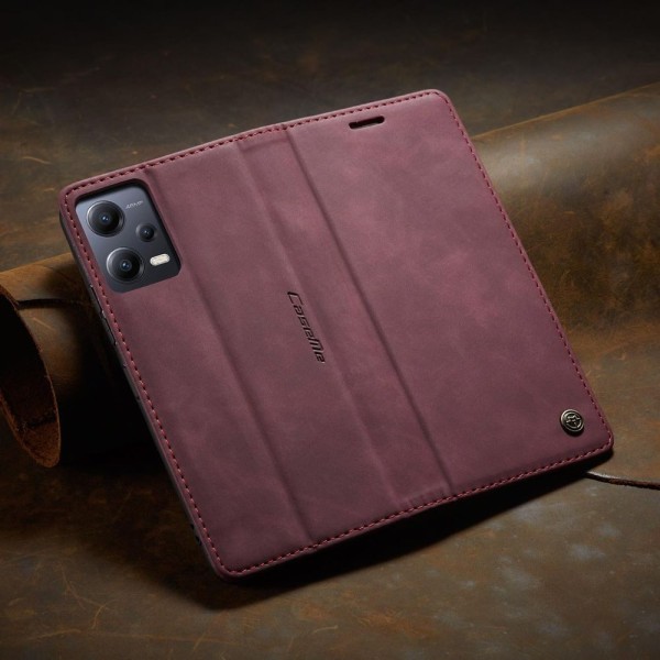 Чохол-книжка CaseMe Нубук для Xiaomi Redmi Note 12 5G бордовий