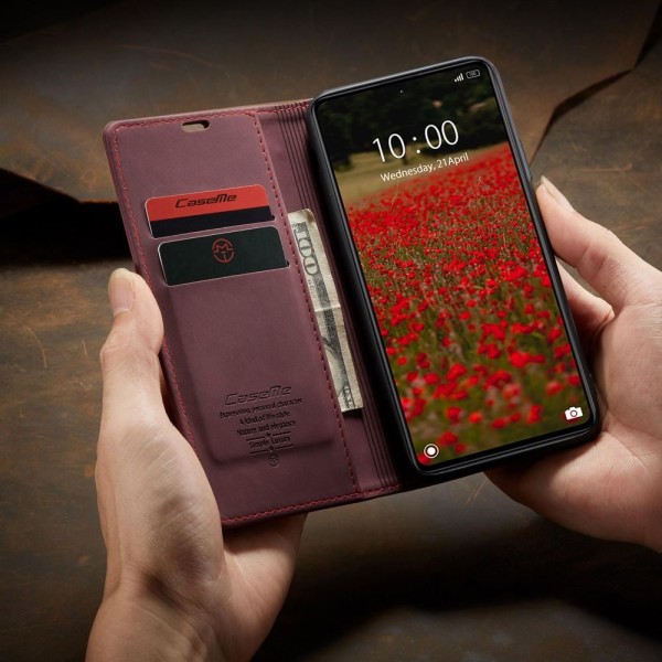 Чохол-книжка CaseMe Нубук для Xiaomi Redmi Note 12 5G бордовий