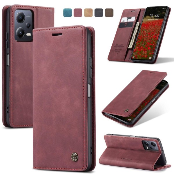 Чохол-книжка CaseMe Нубук для Xiaomi Redmi Note 12 5G бордовий
