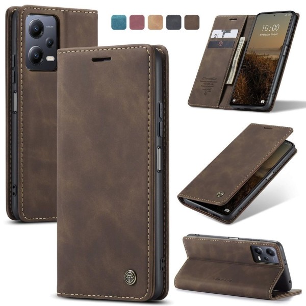 Чохол-книжка CaseMe Нубук для Xiaomi Redmi Note 12 5G темно-коричневий