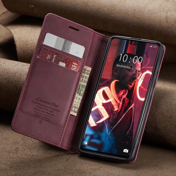Чохол-книжка CaseMe Нубук для Xiaomi Redmi Note 12 Pro 5G бордовий