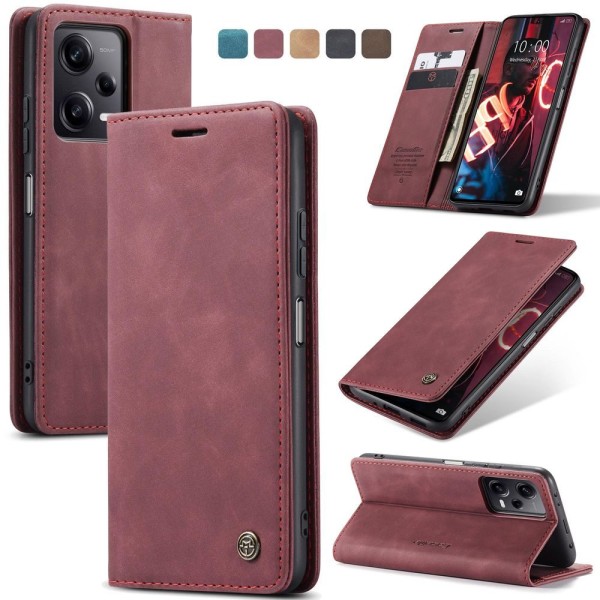 Чохол-книжка CaseMe Нубук для Xiaomi Redmi Note 12 Pro 5G бордовий