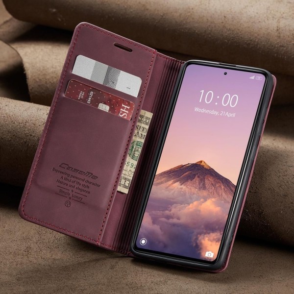 Чохол-книжка CaseMe Нубук для Xiaomi Redmi Note 12 Pro+ 5G бордовий