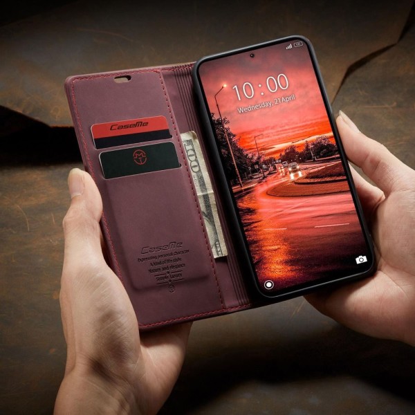 Чохол-книжка CaseMe Нубук для Xiaomi Redmi Note 13 4G бордовий