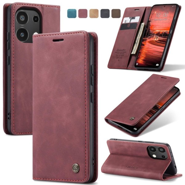 Чохол-книжка CaseMe Нубук для Xiaomi Redmi Note 13 4G бордовий