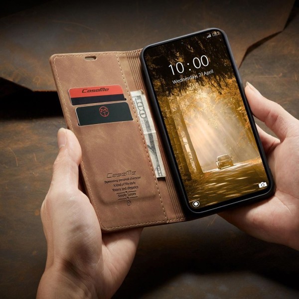 Чохол-книжка CaseMe Нубук для Xiaomi Redmi Note 13 4G світло-коричневий
