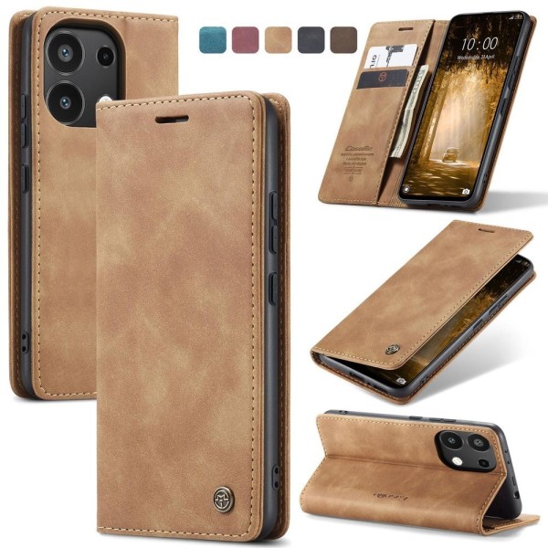 Чохол-книжка CaseMe Нубук для Xiaomi Redmi Note 13 4G світло-коричневий