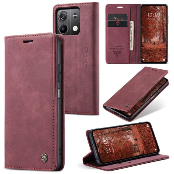 Чохол-книжка CaseMe Нубук для Xiaomi Redmi Note 13 5G бордовий