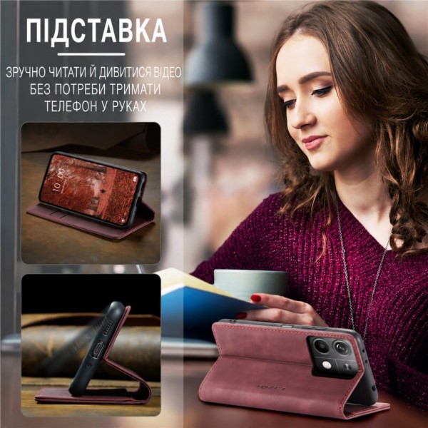 Чохол-книжка CaseMe Нубук для Xiaomi Redmi Note 13 5G бордовий