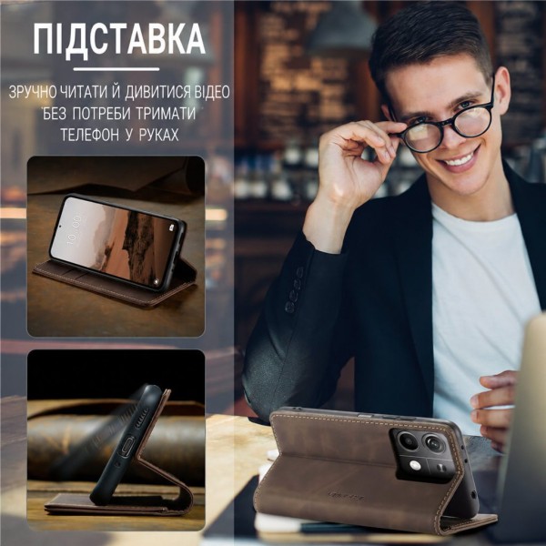Чохол-книжка CaseMe Нубук для Xiaomi Redmi Note 13 5G темно-коричневий