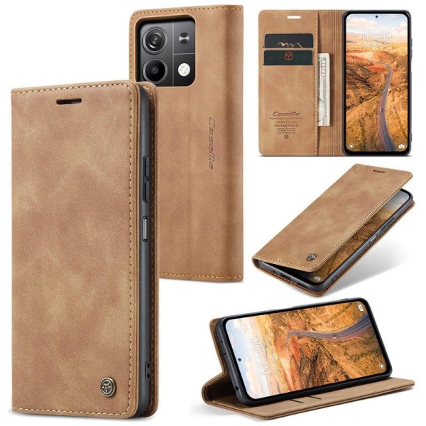 Чохол-книжка CaseMe Нубук для Xiaomi Redmi Note 13 5G світло-коричневий