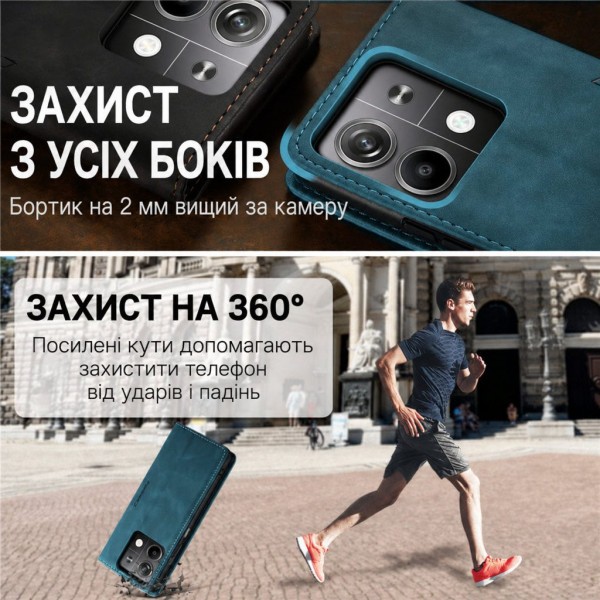 Чохол-книжка CaseMe Нубук для Xiaomi Redmi Note 13 5G бірюзовий
