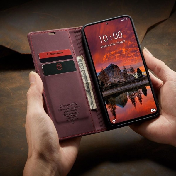 Чохол-книжка CaseMe Нубук для Xiaomi Redmi Note 13 Pro 4G бордовий