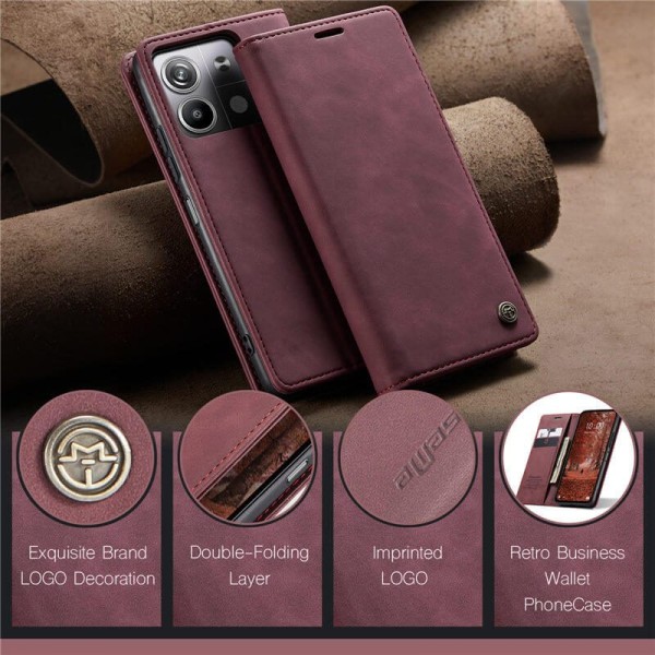 Чохол-книжка CaseMe Нубук для Xiaomi Redmi Note 13 Pro 5G бордовий
