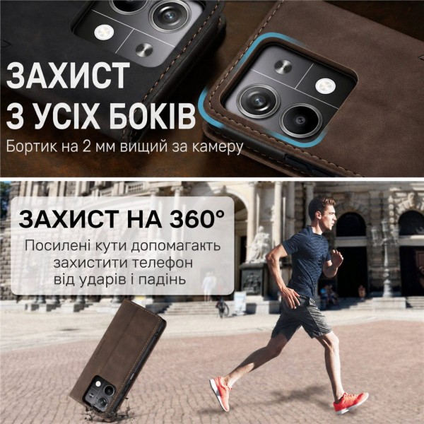 Чохол-книжка CaseMe Нубук для Xiaomi Redmi Note 13 Pro 5G темно-коричневий