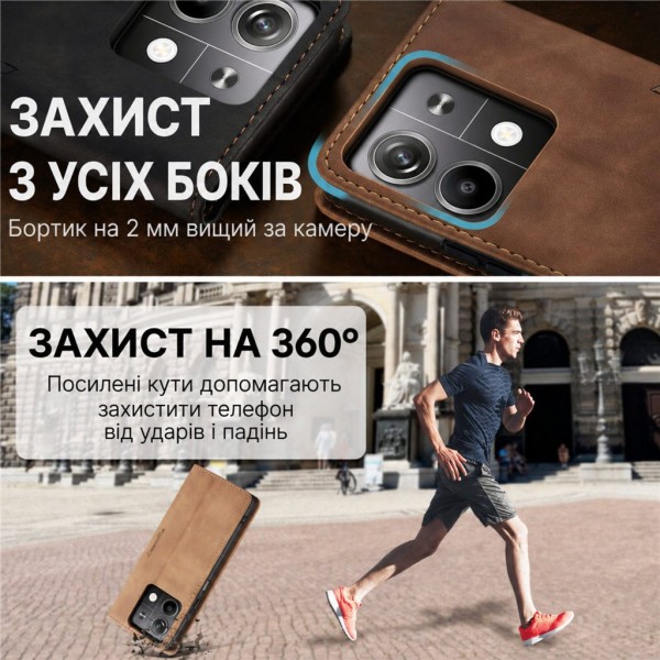 Чохол-книжка CaseMe Нубук для Xiaomi Redmi Note 13 Pro 5G світло-коричневий