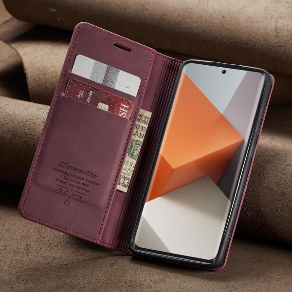 Чохол-книжка CaseMe Нубук для Xiaomi Redmi Note 13 Pro+ 5G бордовий