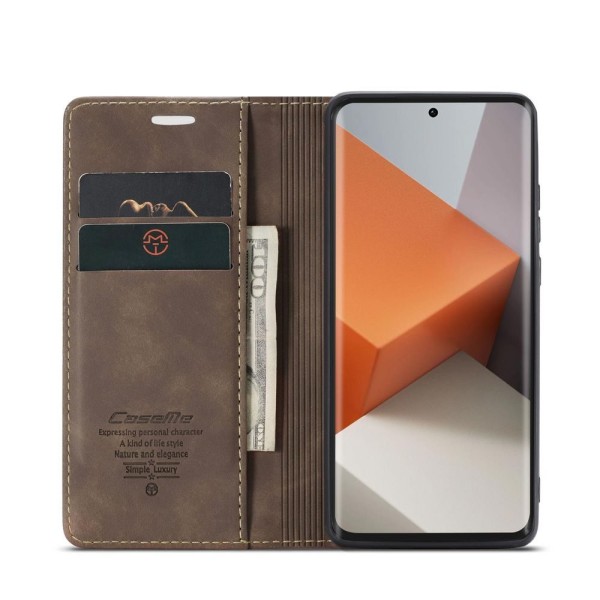 Чохол-книжка CaseMe Нубук для Xiaomi Redmi Note 13 Pro+ 5G темно-коричневий
