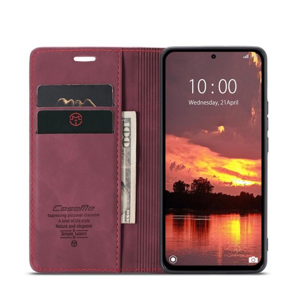 Чохол-книжка CaseMe Нубук для Xiaomi Redmi Note 14 5G бордовий