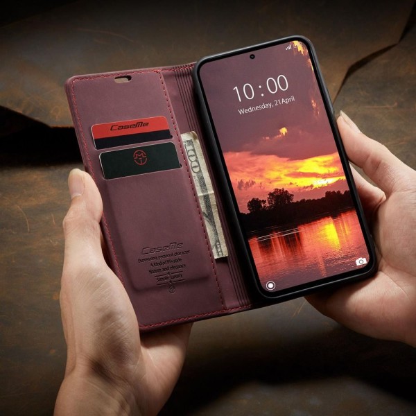 Чохол-книжка CaseMe Нубук для Xiaomi Redmi Note 14 5G бордовий