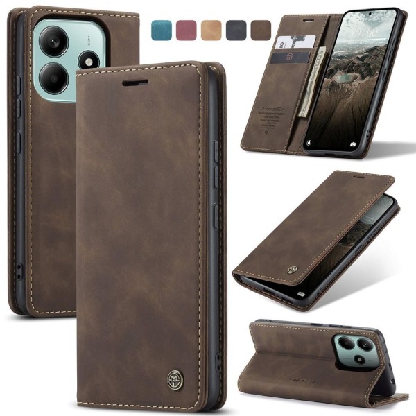 Чохол-книжка CaseMe Нубук для Xiaomi Redmi Note 14 5G темно-коричневий
