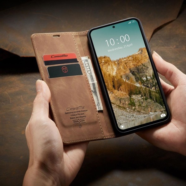 Чохол-книжка CaseMe Нубук для Xiaomi Redmi Note 14 5G світло-коричневий