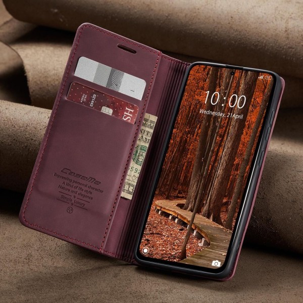 Чохол-книжка CaseMe Нубук для Xiaomi Redmi Note 14 Pro 4G бордовий
