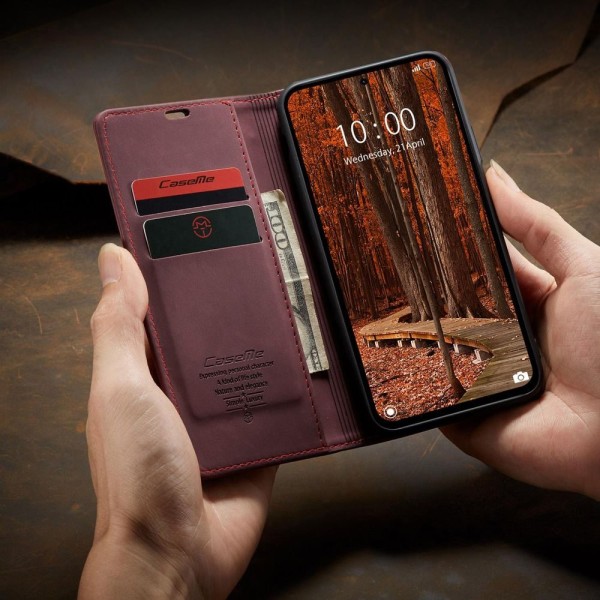 Чохол-книжка CaseMe Нубук для Xiaomi Redmi Note 14 Pro 4G бордовий