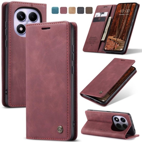 Чохол-книжка CaseMe Нубук для Xiaomi Redmi Note 14 Pro 4G бордовий