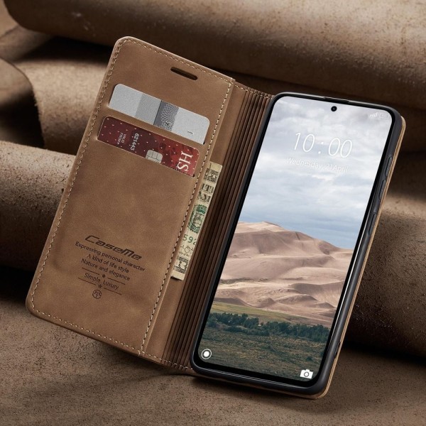 Чохол-книжка CaseMe Нубук для Xiaomi Redmi Note 14 Pro 4G світло-коричневий