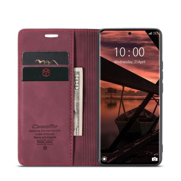 Чохол-книжка CaseMe Нубук для Xiaomi Redmi Note 14 Pro 5G бордовий
