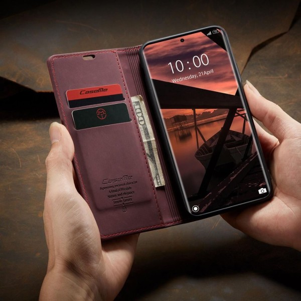 Чохол-книжка CaseMe Нубук для Xiaomi Redmi Note 14 Pro 5G бордовий