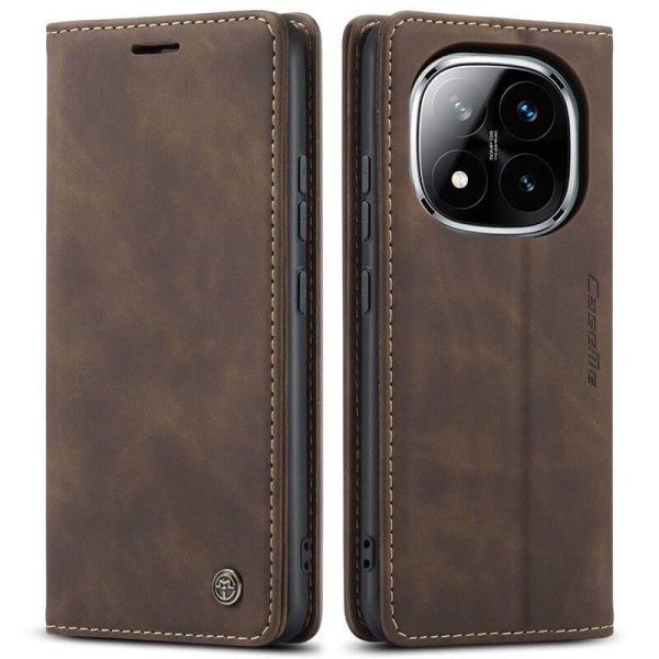 Чохол-книжка CaseMe Нубук для Xiaomi Redmi Note 14 Pro 5G темно-коричневий