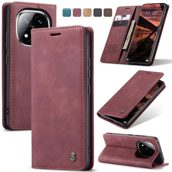 Чохол-книжка CaseMe Нубук для Xiaomi Redmi Note 14 Pro+ 5G бордовий
