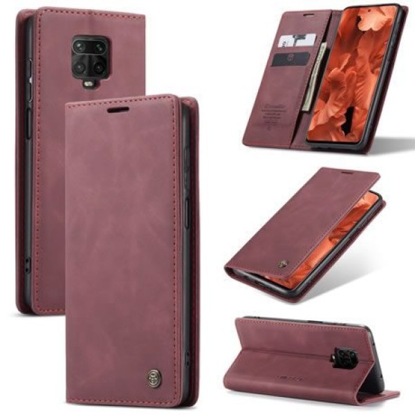 Чохол-книжка CaseMe Нубук для Xiaomi Redmi Note 9s бордовий