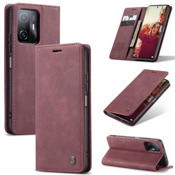Чохол-книжка CaseMe Нубук для Xiaomi 11T/Pro бордовий