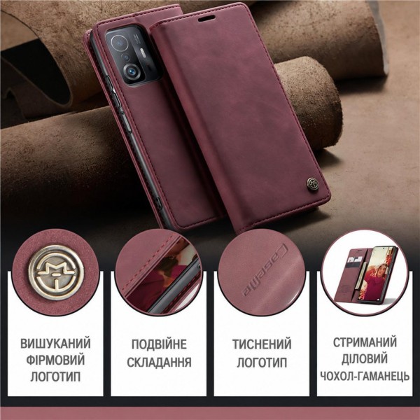 Чохол-книжка CaseMe Нубук для Xiaomi 11T/Pro бордовий