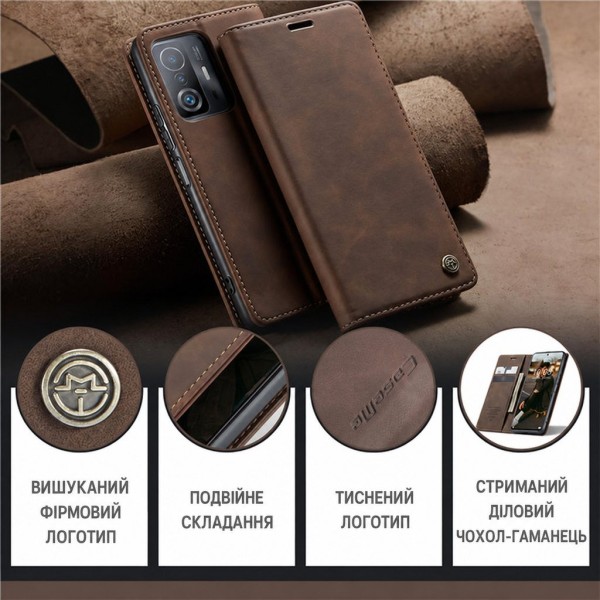 Чохол-книжка CaseMe Нубук для Xiaomi 11T/Pro темно-коричневий
