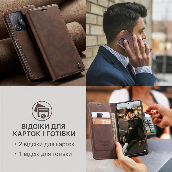 Чохол-книжка CaseMe Нубук для Xiaomi 11T/Pro темно-коричневий