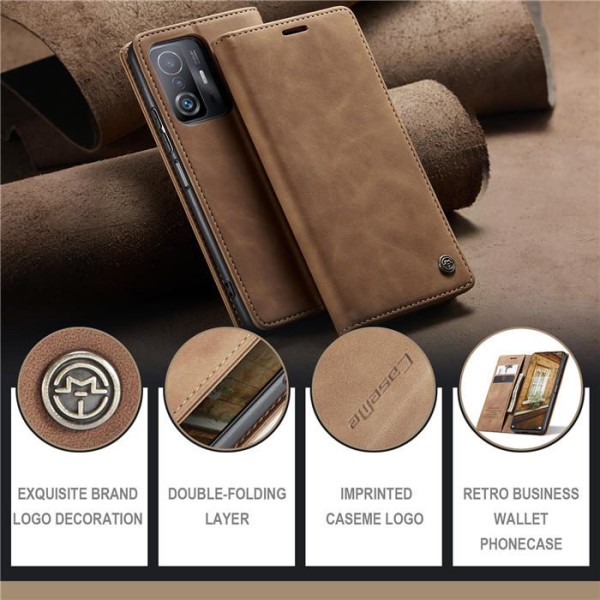 Чохол-книжка CaseMe Нубук для Xiaomi 11T/Pro світло-коричневий