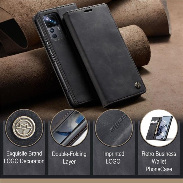 Чохол-книжка CaseMe Нубук для Xiaomi 12T Pro чорний