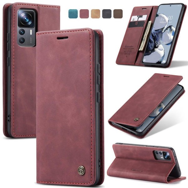 Чохол-книжка CaseMe Нубук для Xiaomi 12T Pro бордовий