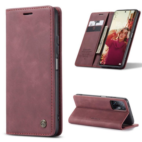 Чохол-книжка CaseMe Нубук для Xiaomi 12T Pro бордовий