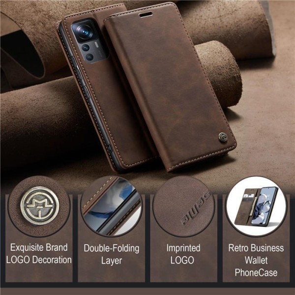 Чохол-книжка CaseMe Нубук для Xiaomi 12T Pro темно-коричневий