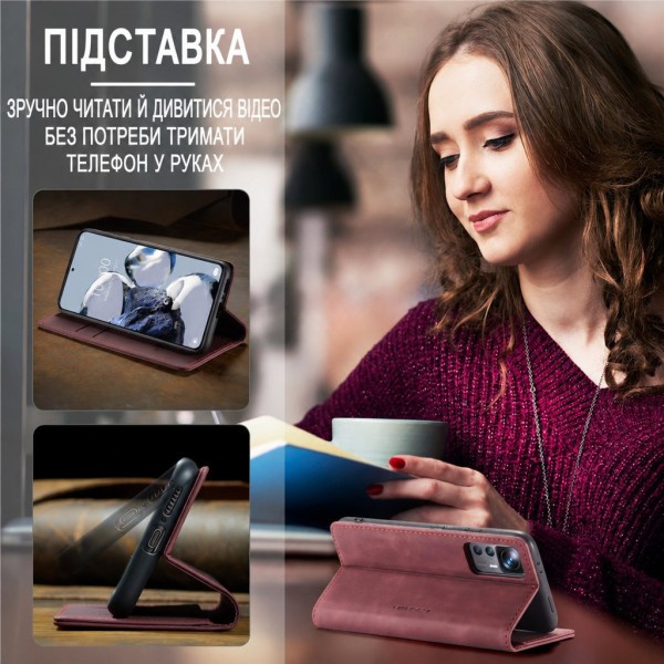 Чохол-книжка CaseMe Нубук для Xiaomi 12T бордовий