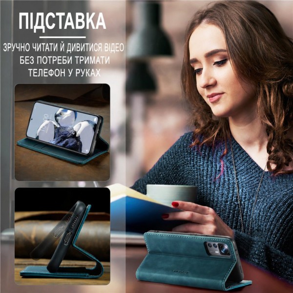 Чохол-книжка CaseMe Нубук для Xiaomi 12T бірюзовий