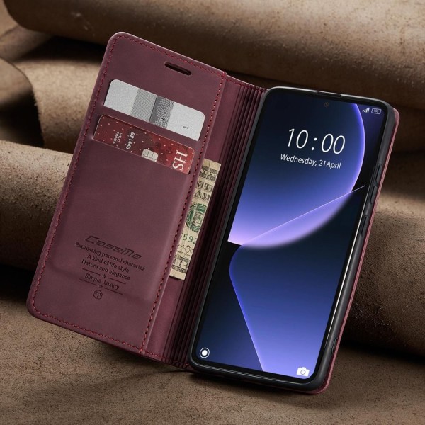 Чохол-книжка CaseMe Нубук для Xiaomi 13T/Pro бордовий