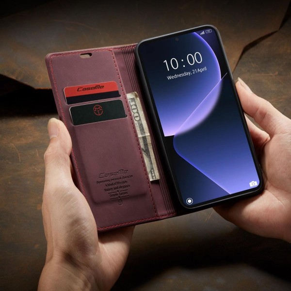 Чохол-книжка CaseMe Нубук для Xiaomi 13T/Pro бордовий