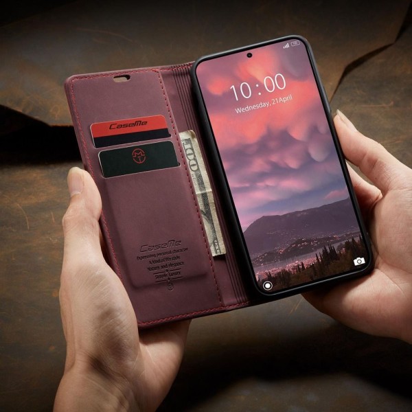 Чохол-книжка CaseMe Нубук для Xiaomi 14T Pro бордовий
