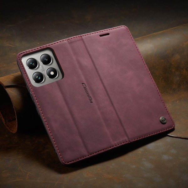 Чохол-книжка CaseMe Нубук для Xiaomi 14T Pro бордовий
